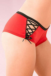 ItspleaZure Lace Up Microfiber Red Boyshort for  at itspleaZure